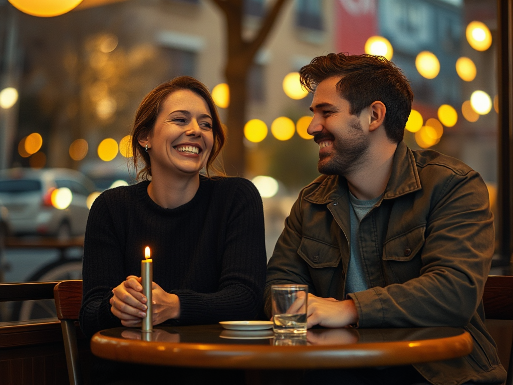 A couple sharing an intimate whisper in a stylish evening lounge